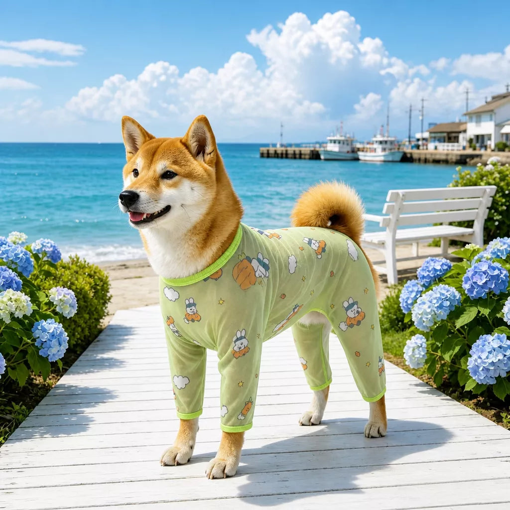Summer Mesh Four-Leg Dog Outfit with Cartoon Print