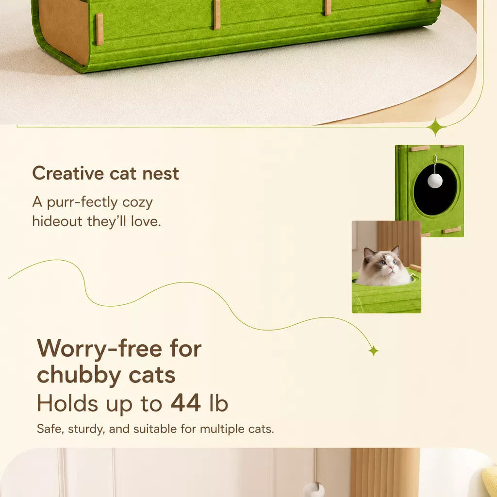 4-Tier Solid Wood Cat Tree with Enclosed House and Scratching Board