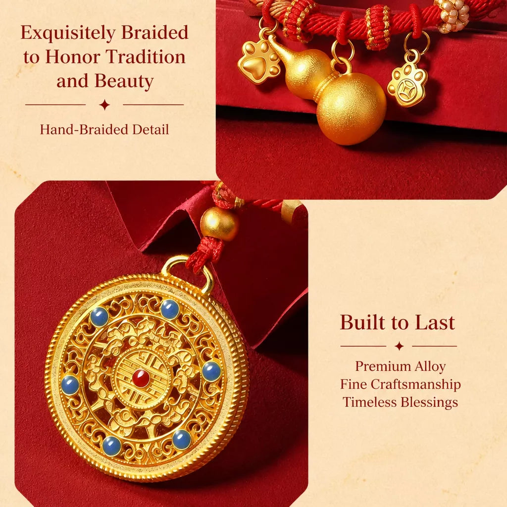 Red Chinese New Year Pet Collar with Decorative Copper Charm