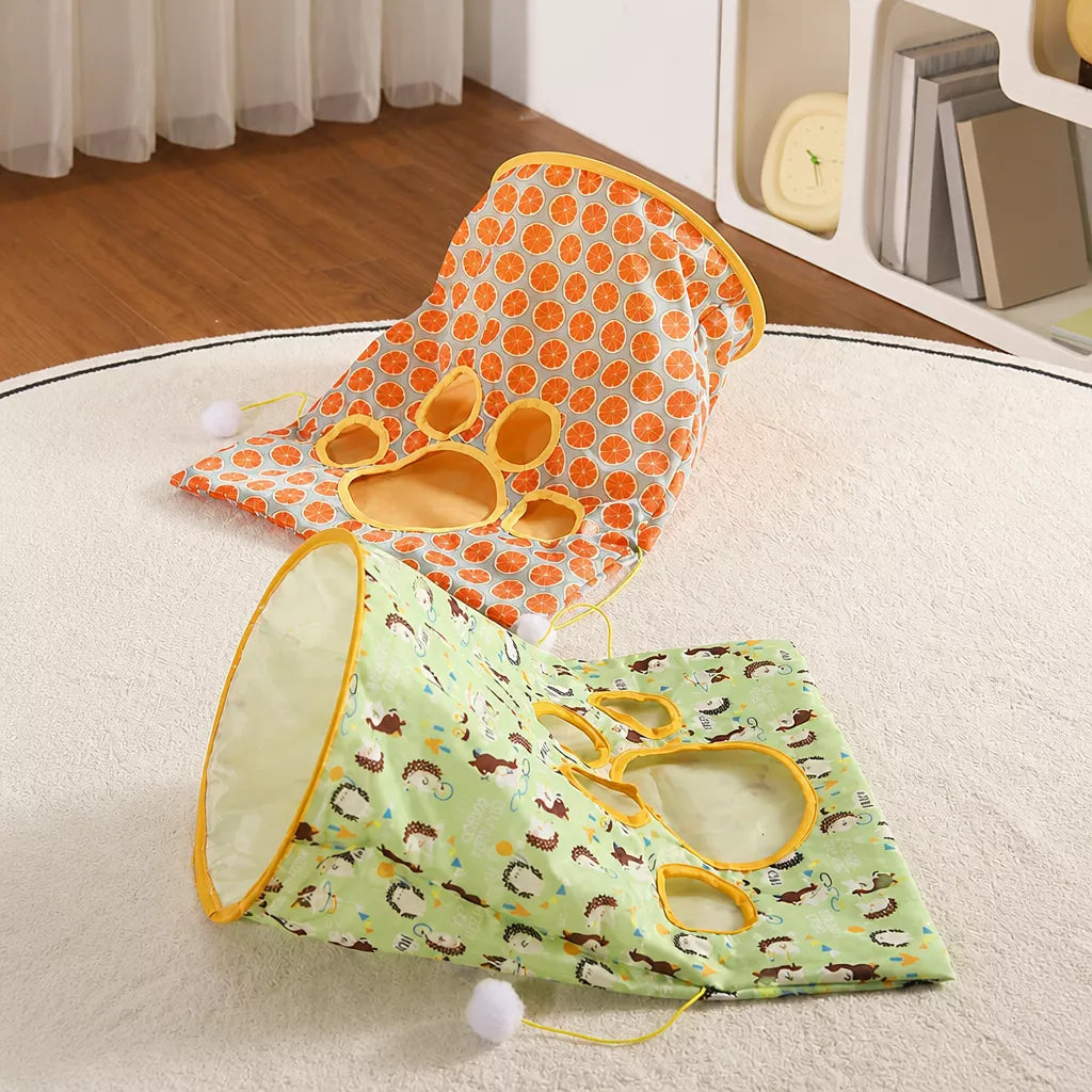 Collapsible Cat Tunnel Toy with Crinkle Paper