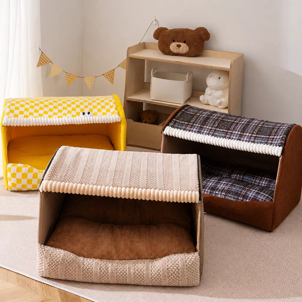 Enclosed Pet Bed with Removable Cover for Cats and Dogs