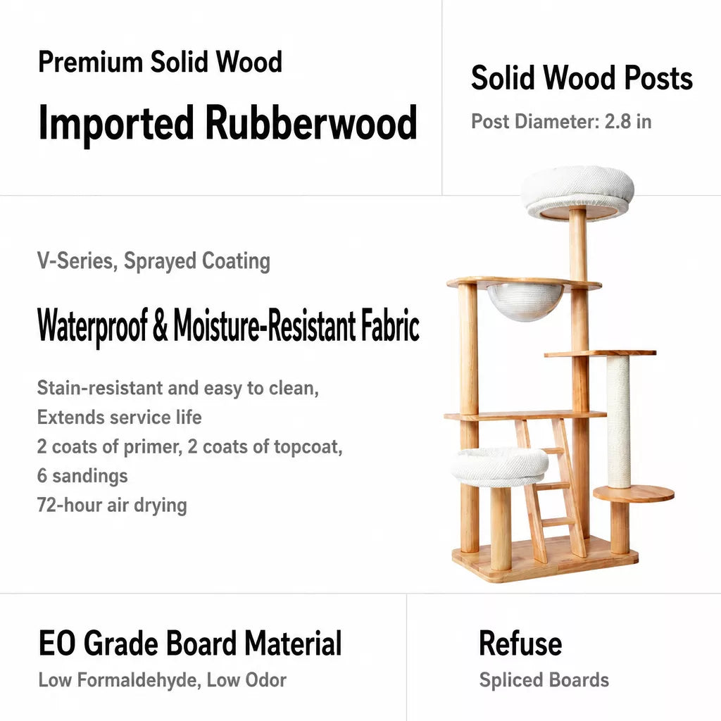 Wooden Cat Tree with Enclosed Hideaway and Removable Washable Parts