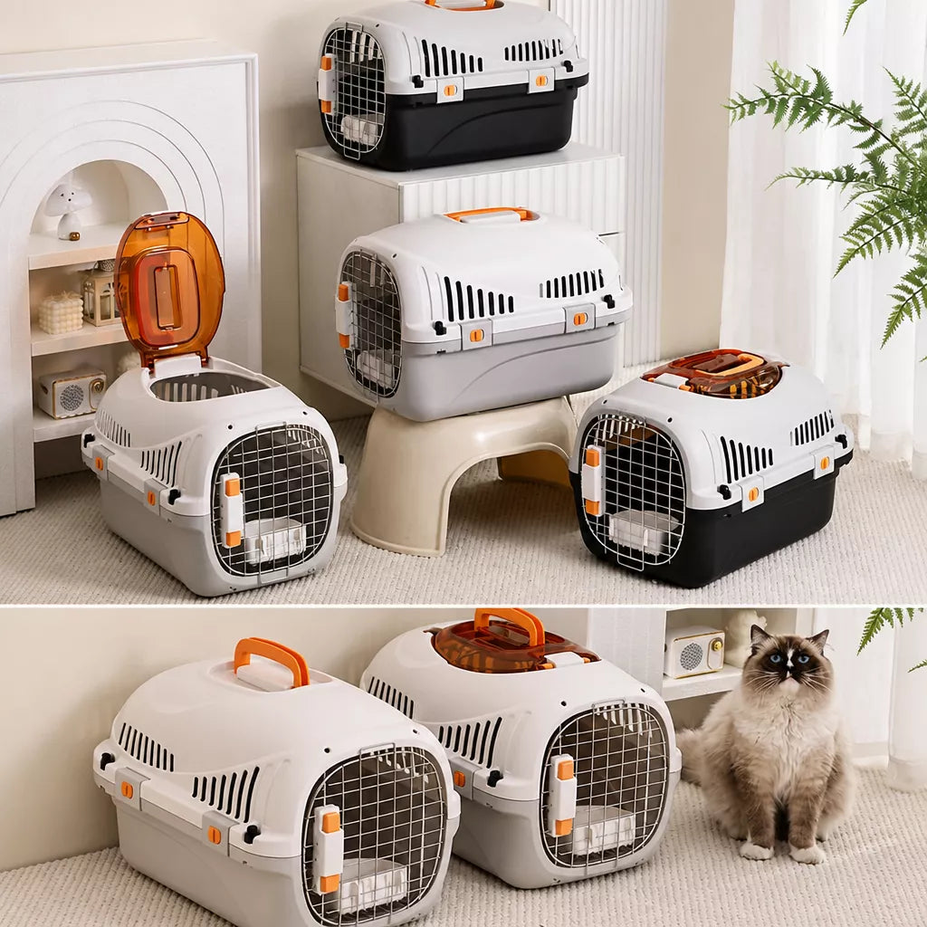 Portable Ventilated Plastic Pet Carrier for Small Dogs and Cats