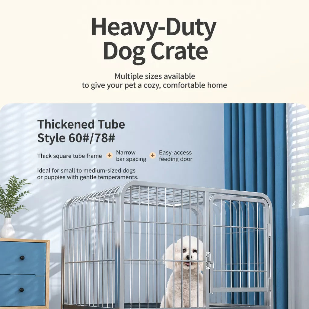 Indoor Dog Crate with Tray and Locking Casters