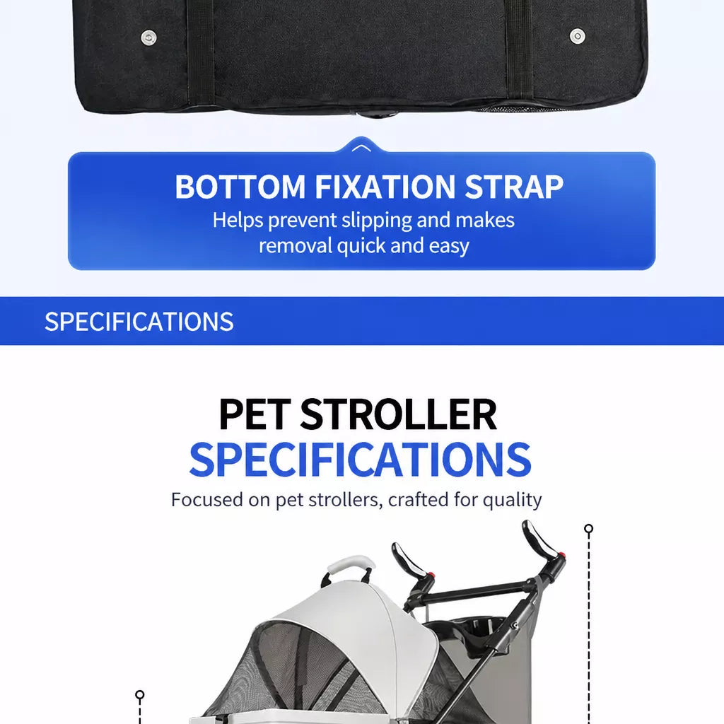 Foldable Pet Stroller with Detachable Carrier and Tray