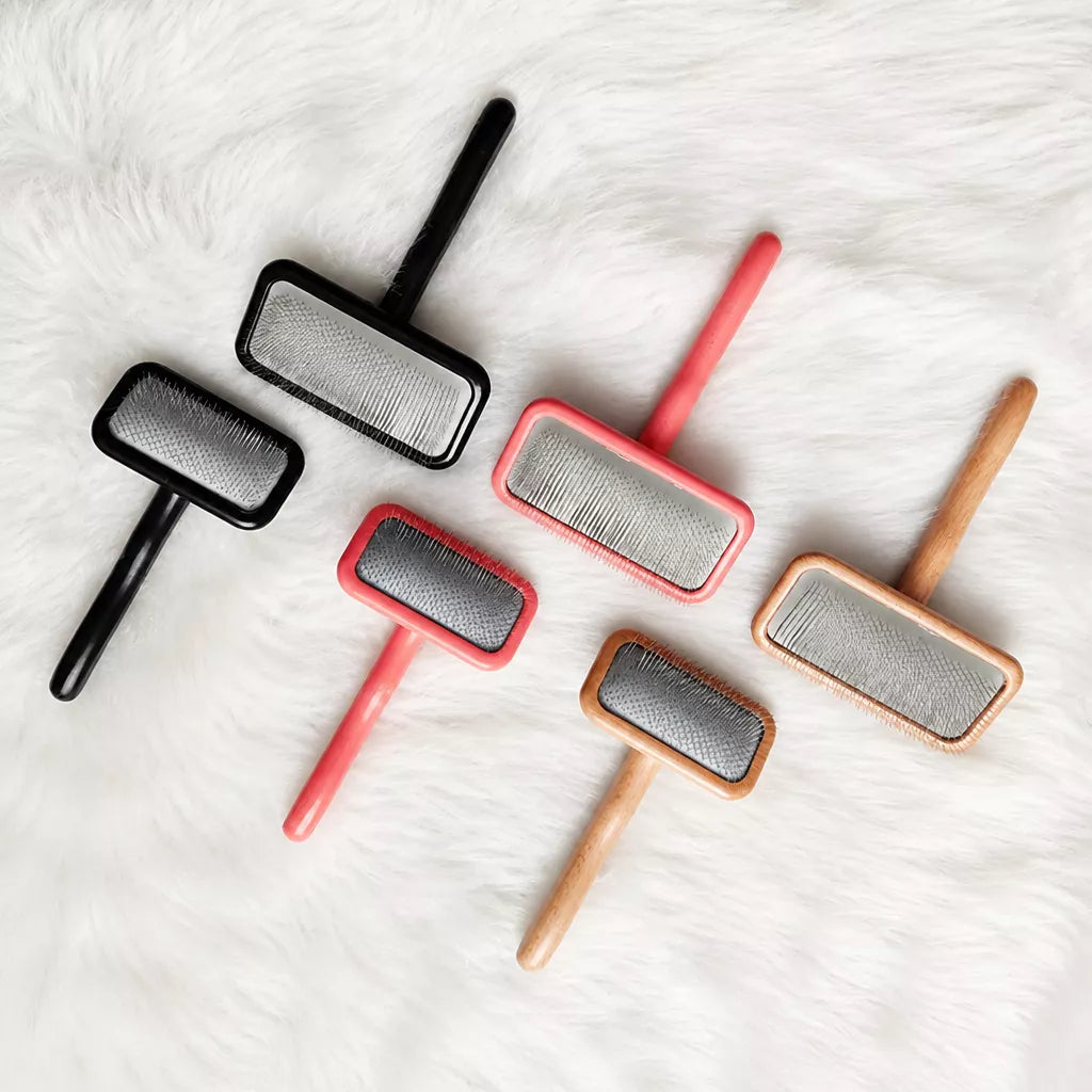Cushioned Wooden Slicker Brush for Dogs & Cats