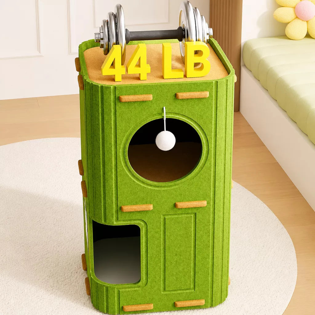 4-Tier Solid Wood Cat Tree with Enclosed House and Scratching Board