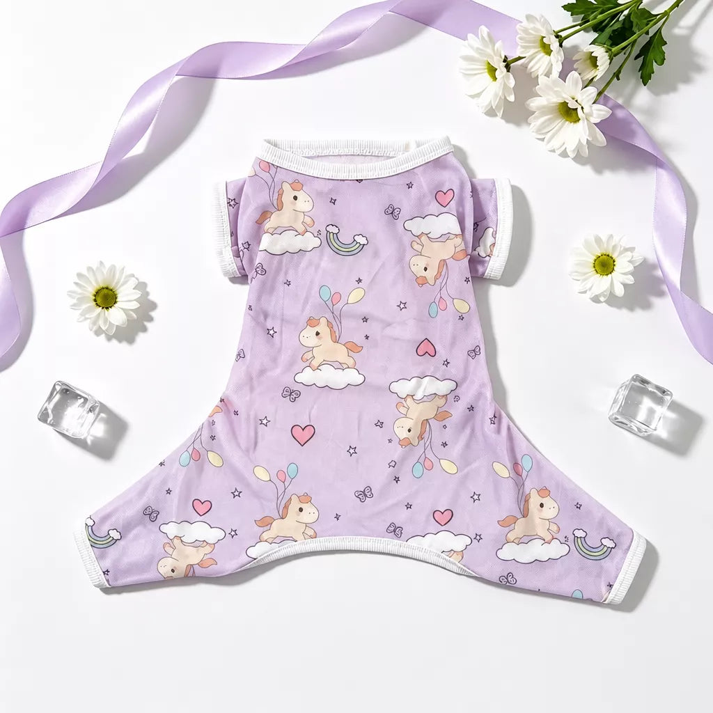 Summer Mesh Four-Leg Dog Outfit with Cartoon Print