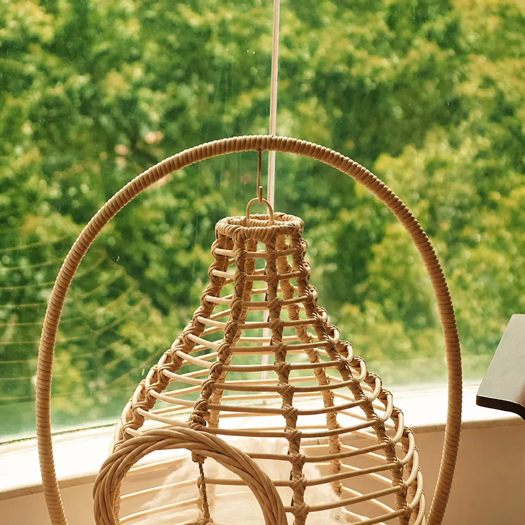 Handwoven Rattan Hanging Pet Bed with Cushion