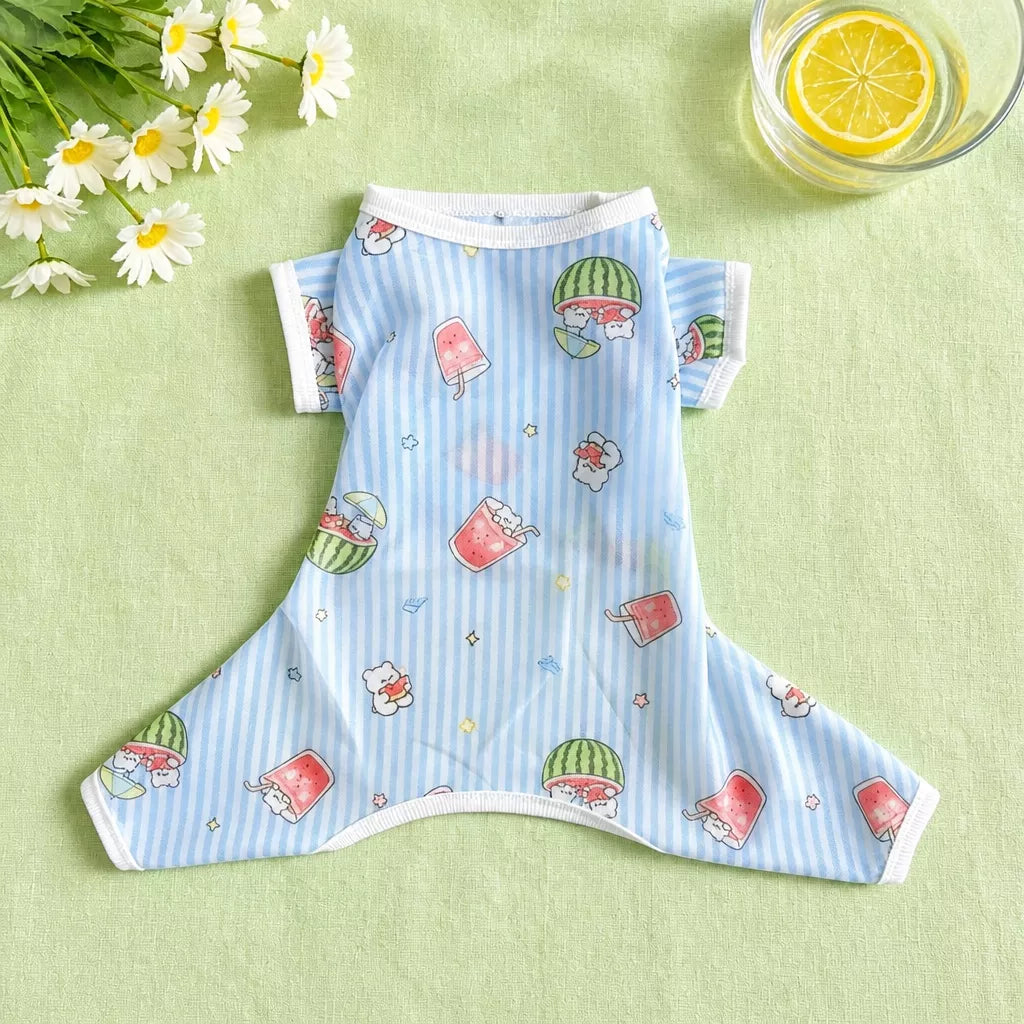 Summer Mesh Four-Leg Dog Outfit with Cartoon Print