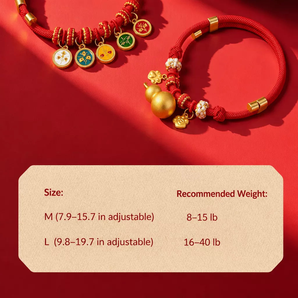 Red Chinese New Year Pet Collar with Decorative Copper Charm