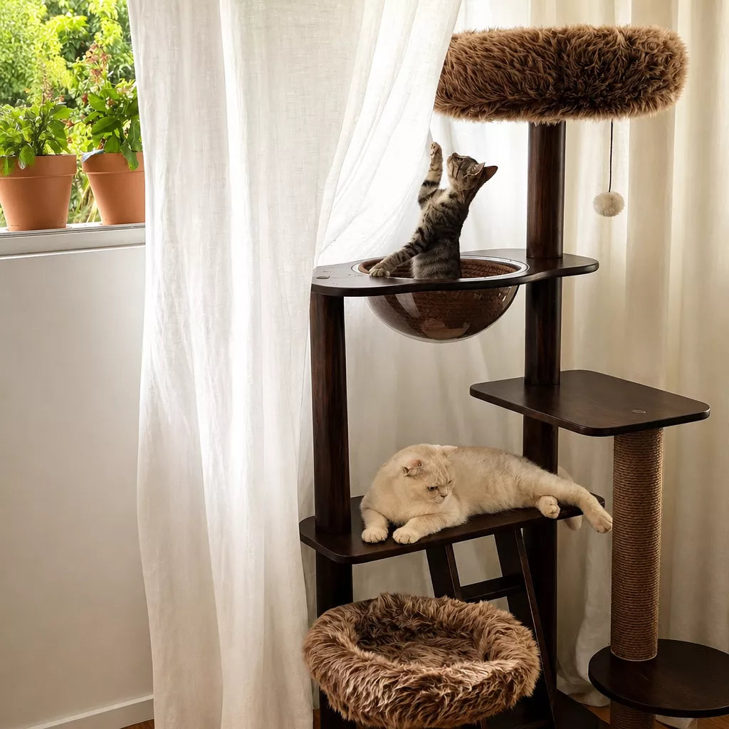 Wooden Cat Tree with Enclosed Hideaway and Removable Washable Parts