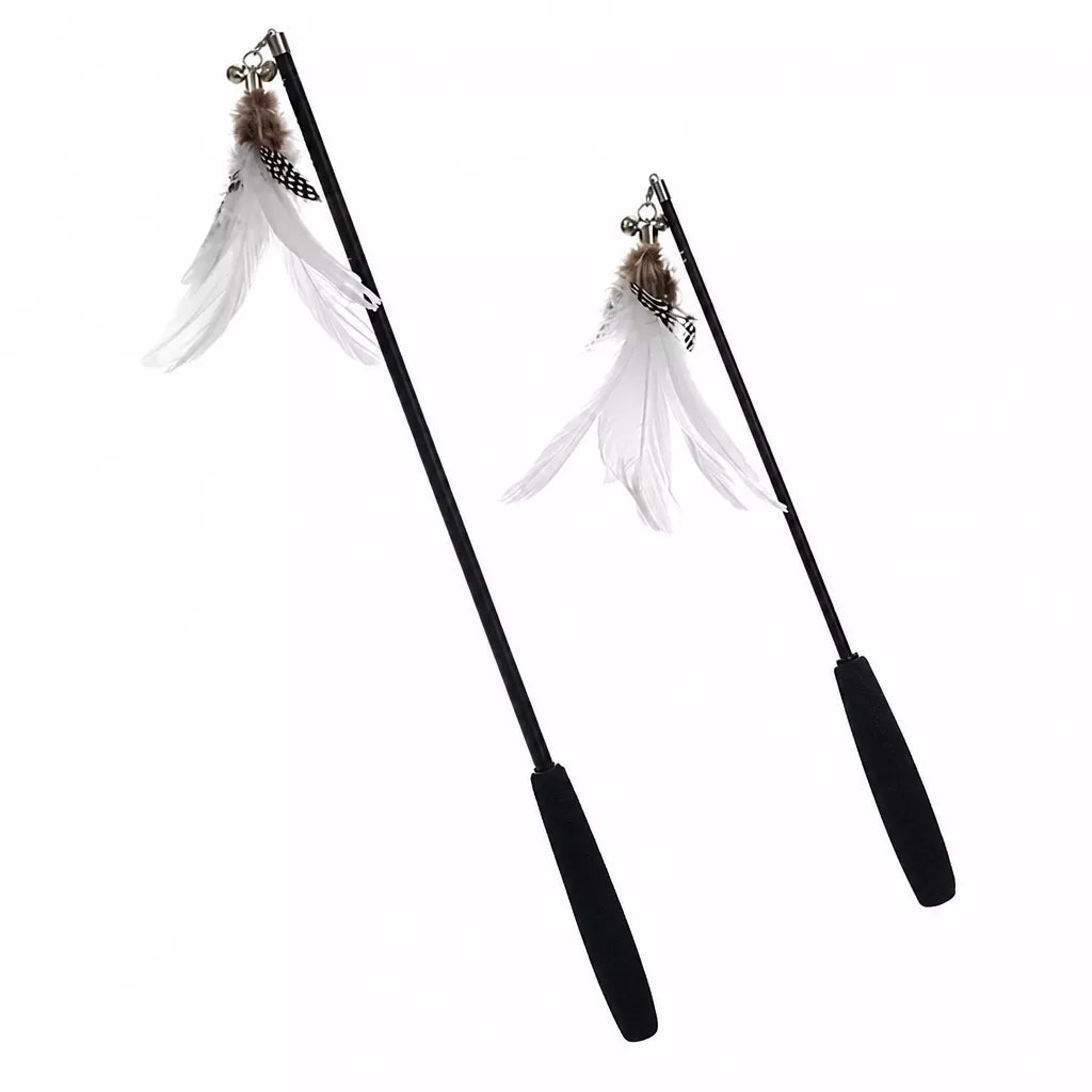 Cat Teaser Wand with Feather Replacement Toy Heads