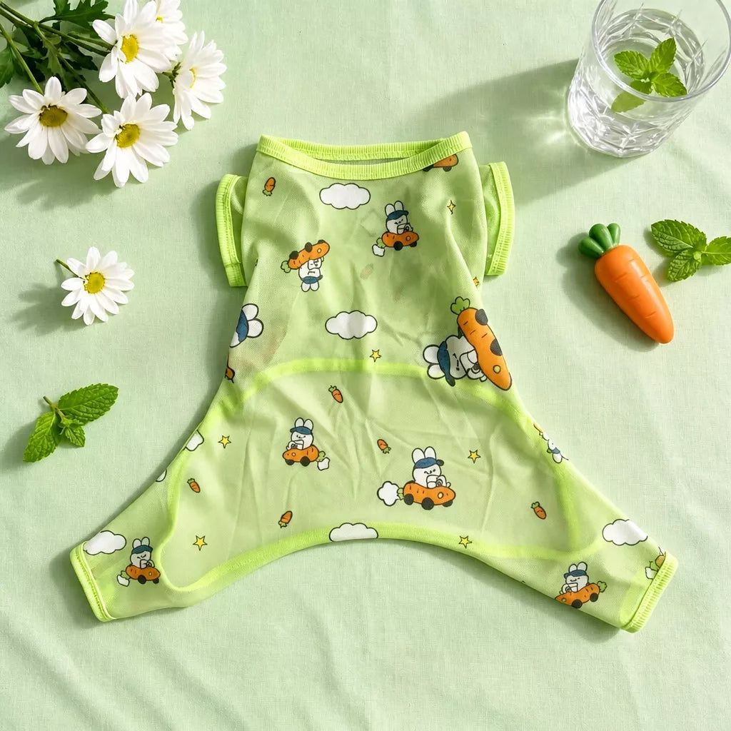 Summer Mesh Four-Leg Dog Outfit with Cartoon Print