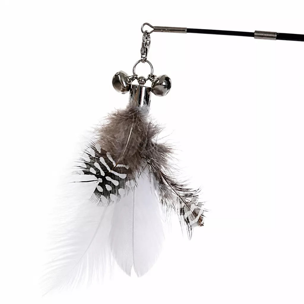 Cat Teaser Wand with Feather Replacement Toy Heads