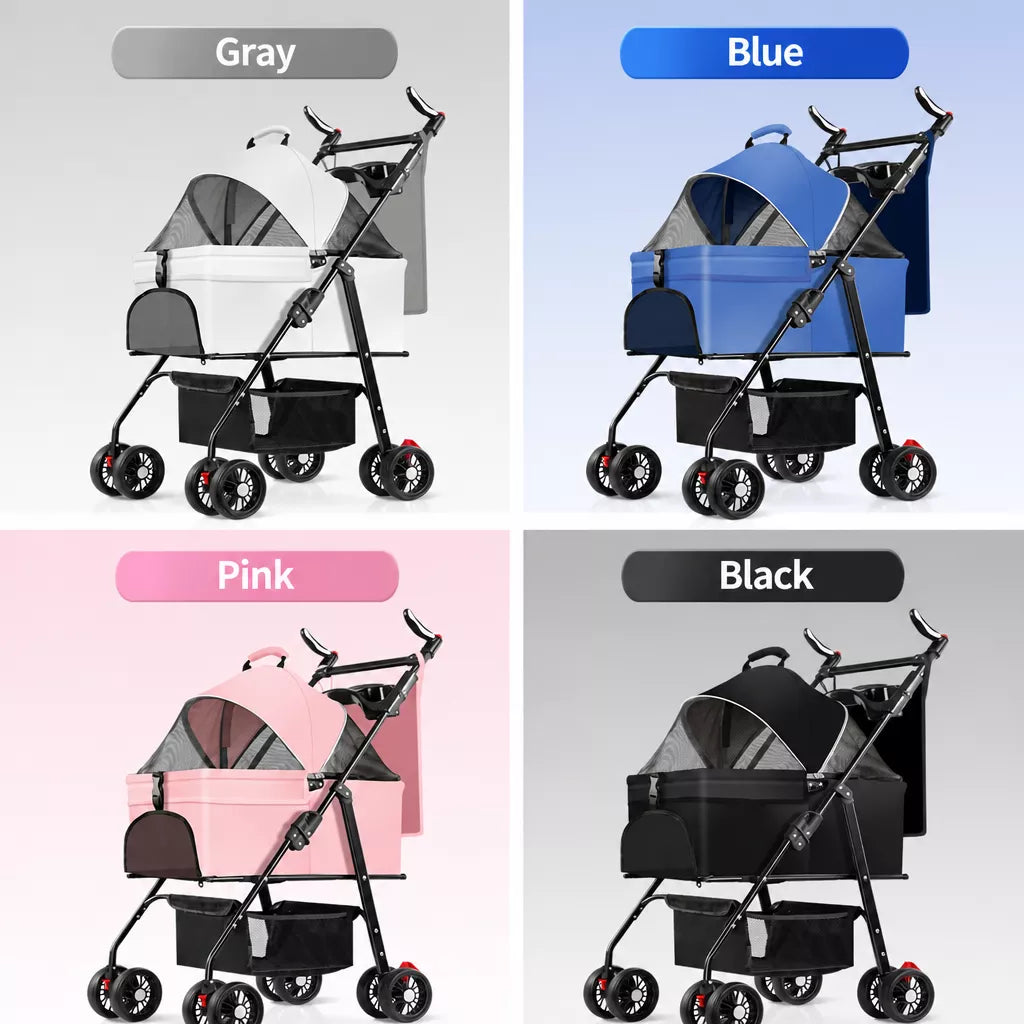 Foldable Pet Stroller with Detachable Carrier and Tray