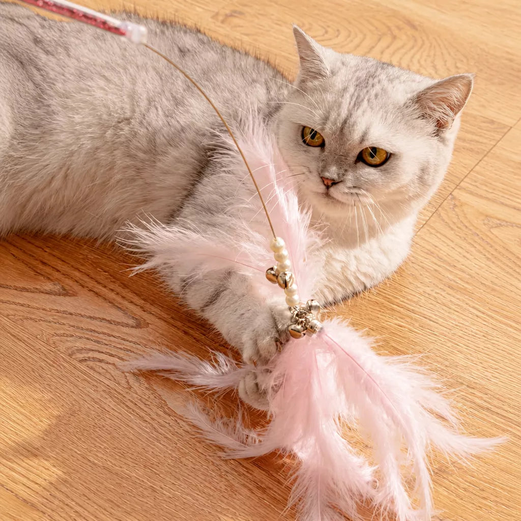 Feather Cat Teaser Wand Toy with Bell