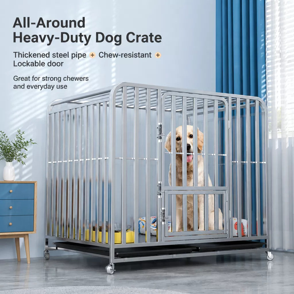 Indoor Dog Crate with Tray and Locking Casters