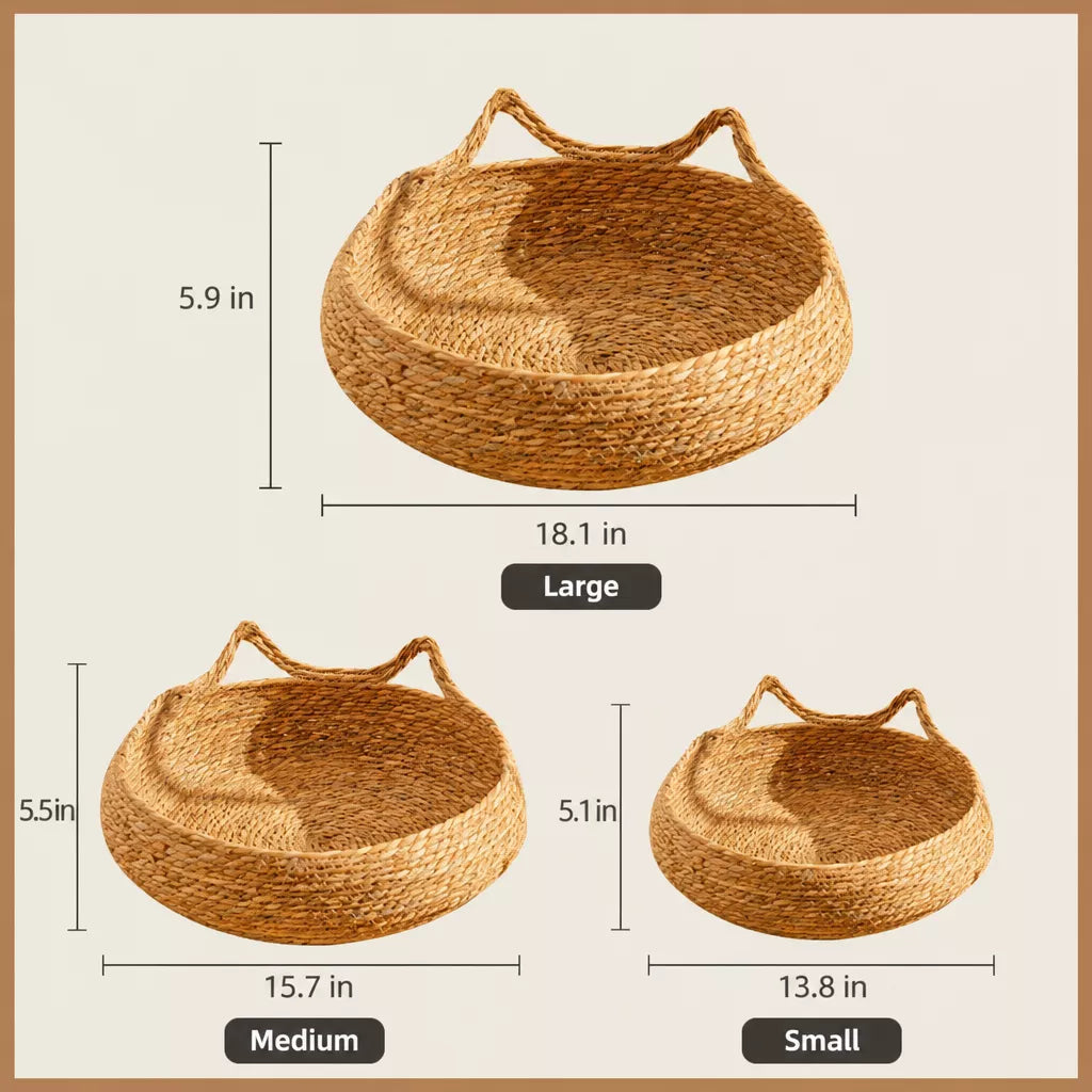 Woven Rattan Cat Bed with Cat-Ear Design