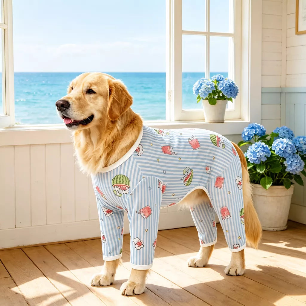 Summer Mesh Four-Leg Dog Outfit with Cartoon Print
