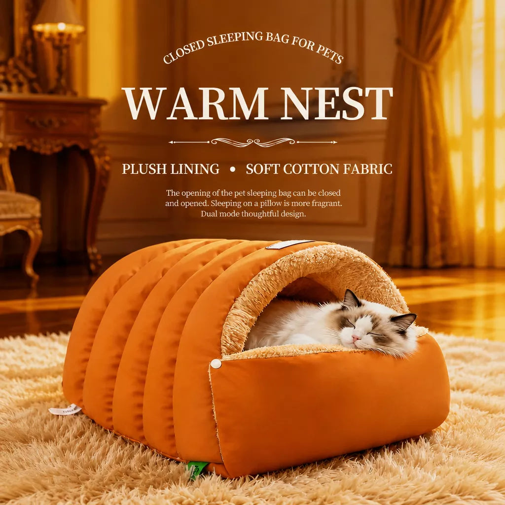 Enclosed Faux Fur Pet Bed for Cats and Small Dogs
