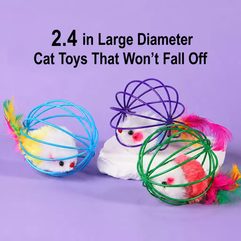 Cage-Style Mouse Cat Toy with Sisal Ball