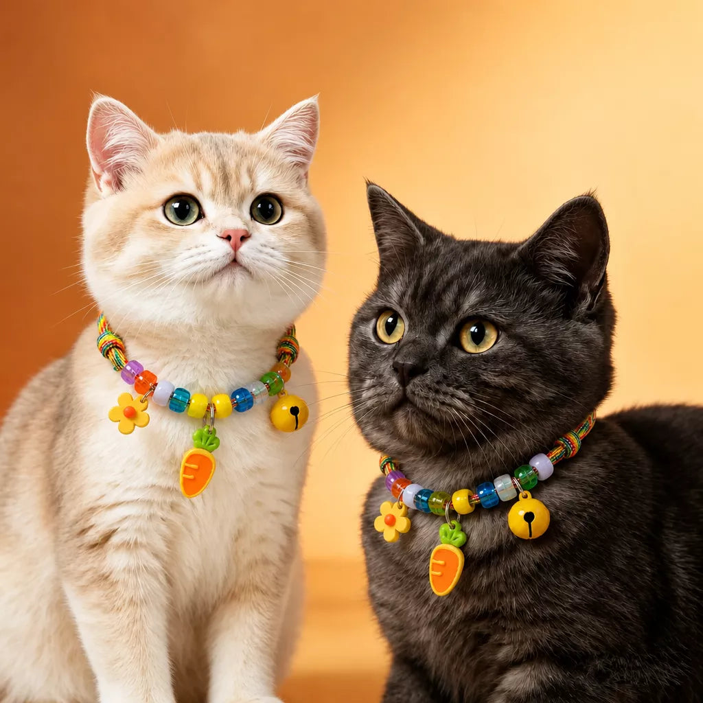 Adjustable Dog & Cat Collar with Bell and Wood Accent