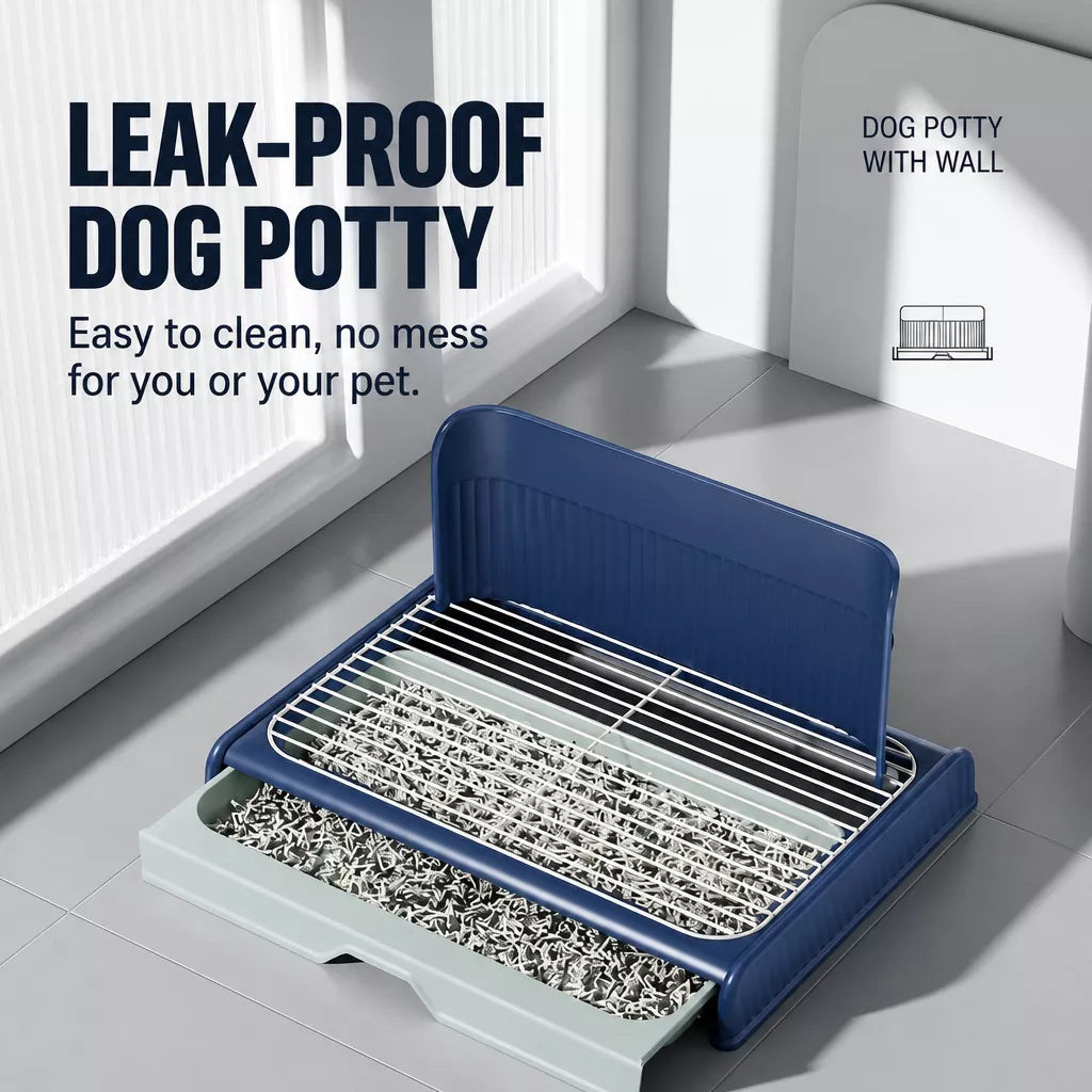 Dog Potty Tray with Back Wall, Wire Grid & Removable Drawer