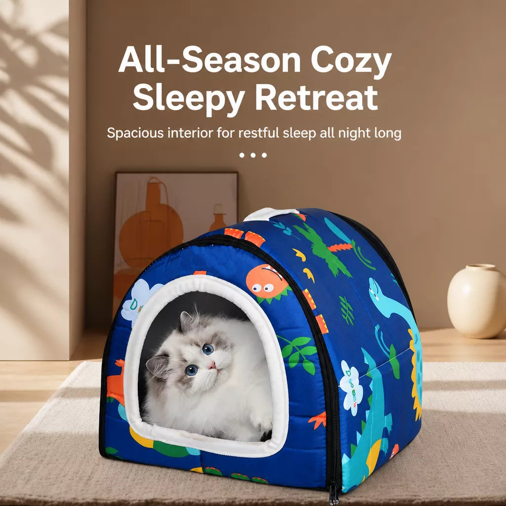 Semi-Enclosed Waterproof Pet Bed for Small to Medium Dogs and Cats