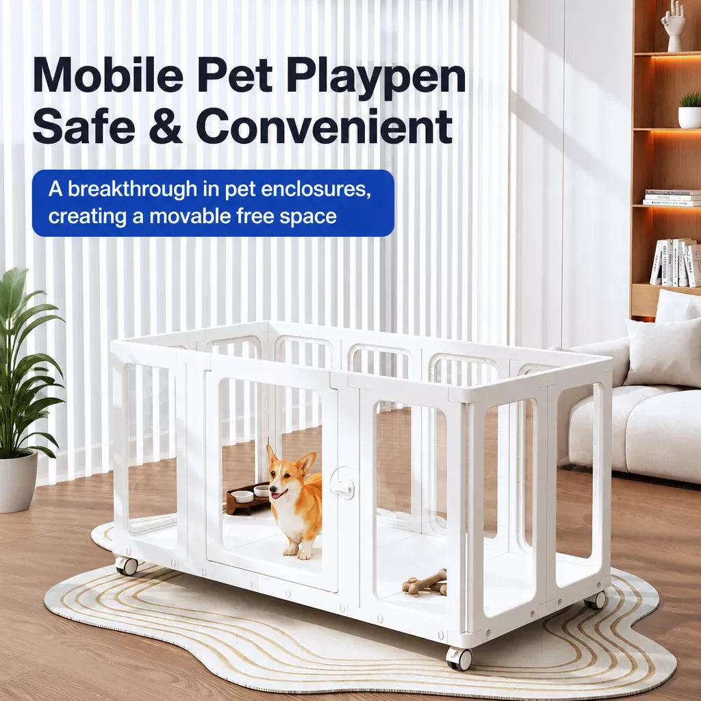Mobile Indoor Dog Playpen with Door and Swivel Casters