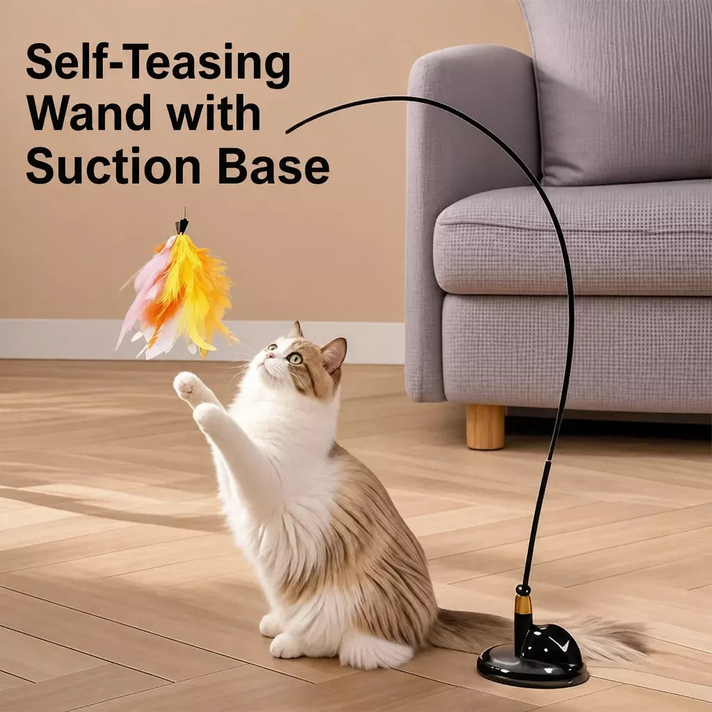 Cat Teaser Toy with Suction Cup Base and Wand