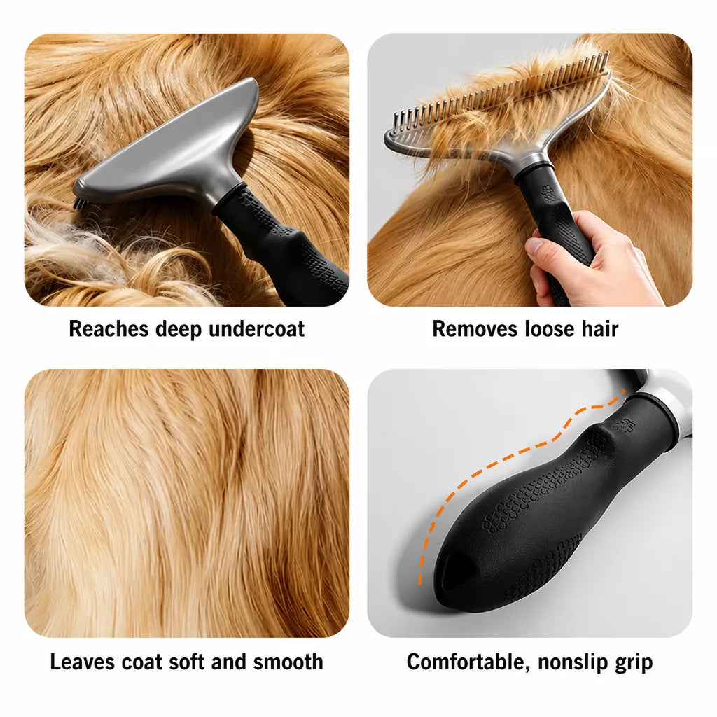Dog & Cat Detangling Rake Comb for Long-Haired Coats