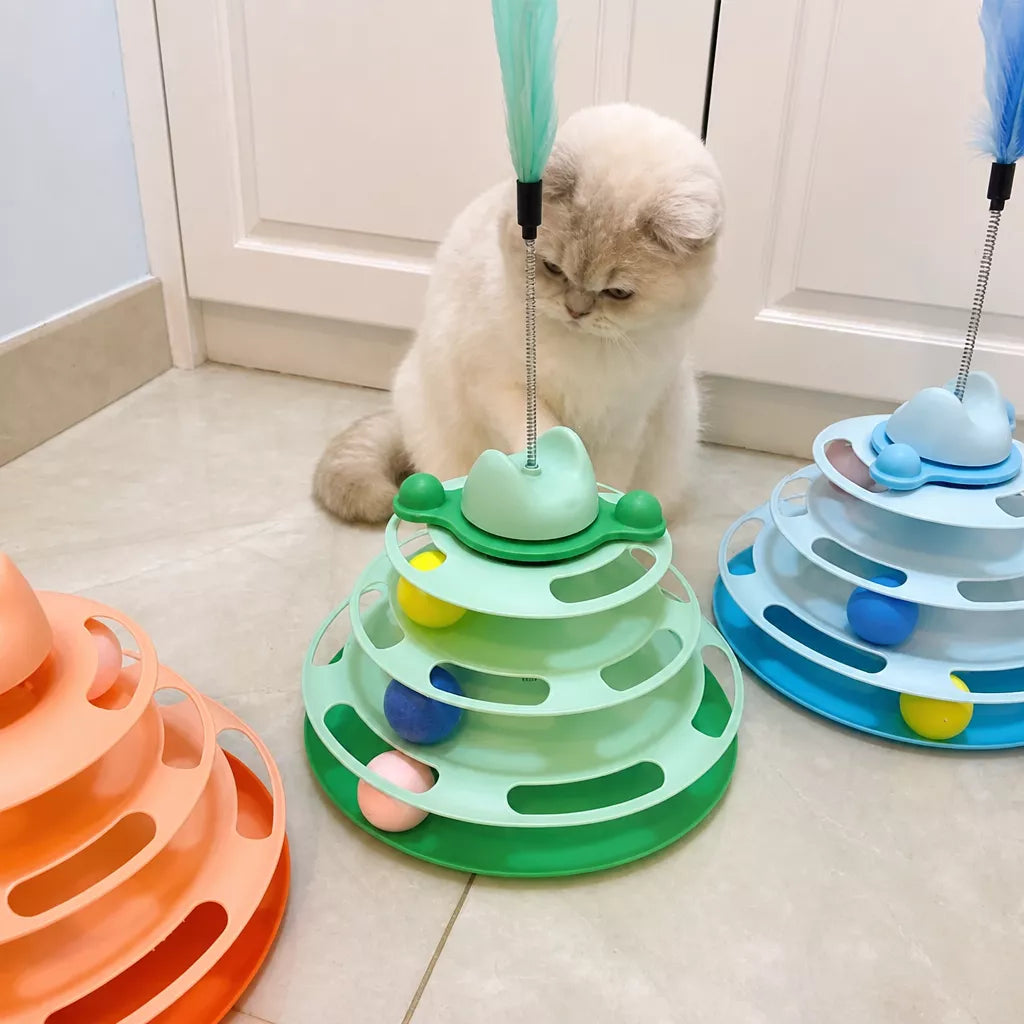 Cat Turntable Toy with Feather Wand and Colorful Balls