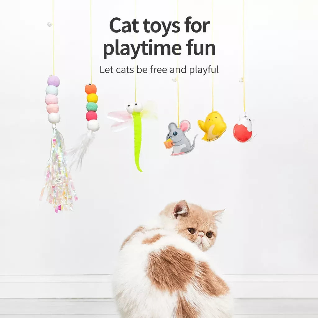 Door-Hanging Feather Cat Teaser Toy with Elastic Cord