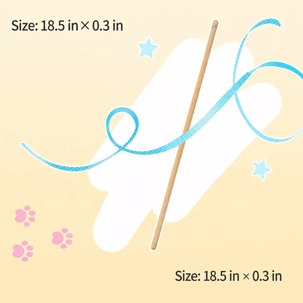 Wooden Cat Wand Toy with Bell and Feather Charms