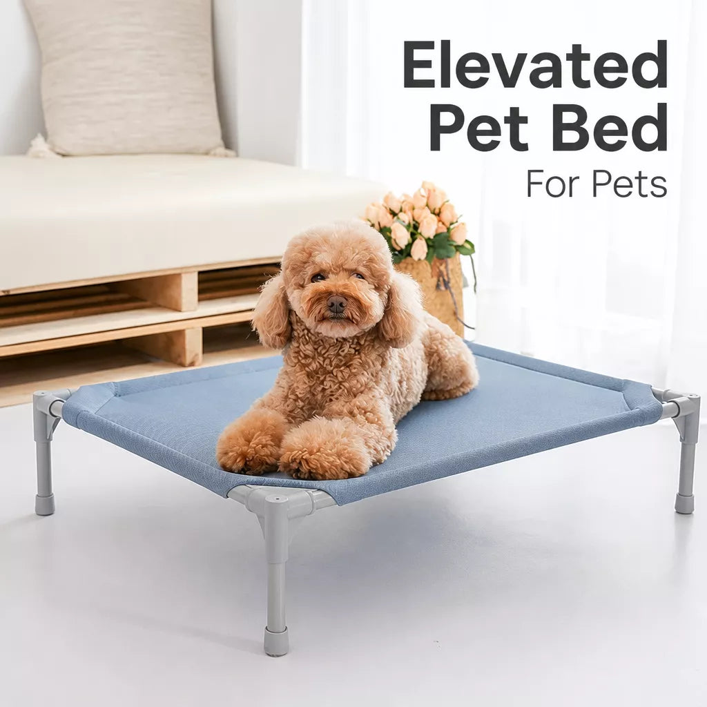 Elevated Dog Bed with Steel Frame and Breathable Fabric