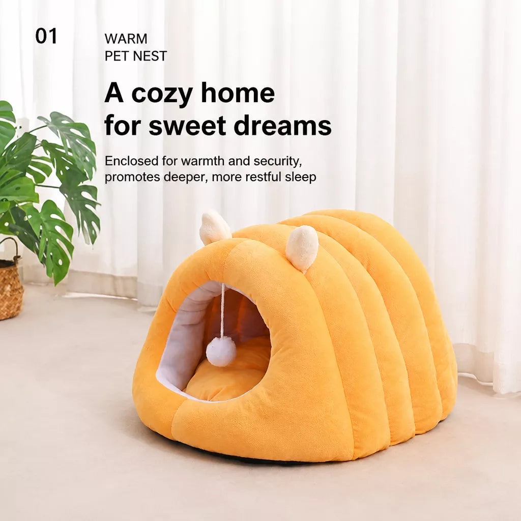 Semi-Enclosed Cat Bed with Tunnel-Style Hideaway