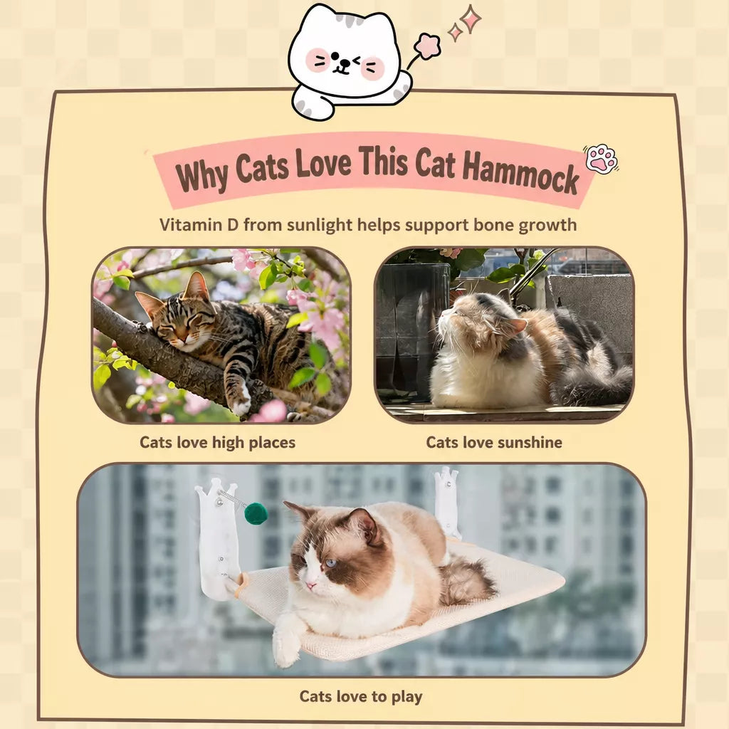 Window-Mounted Cat Hammock with Suction Cups