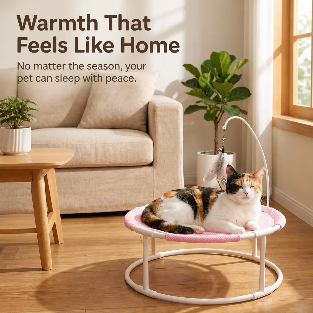 Elevated Round Cat Bed with Breathable Nylon Surface