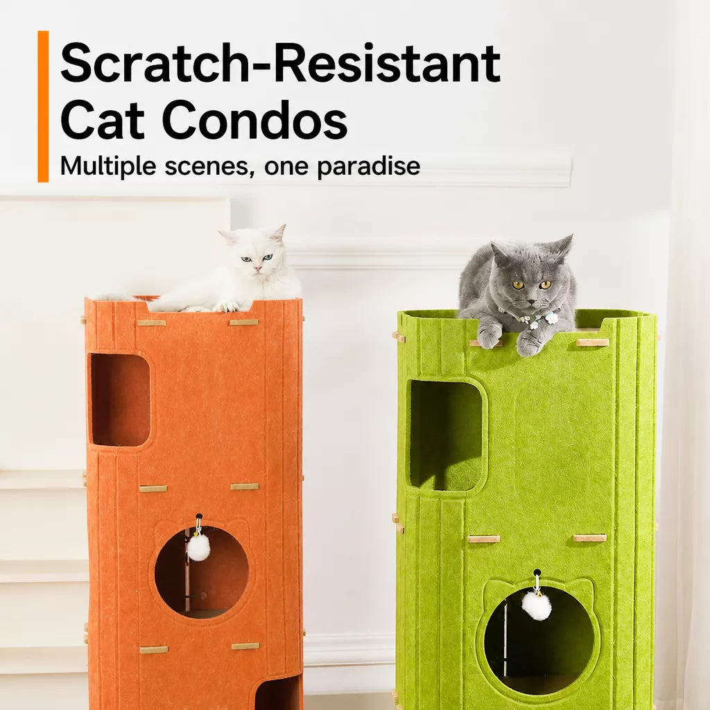 Multi-Level Felt Cat Tree with Enclosed Hideaway