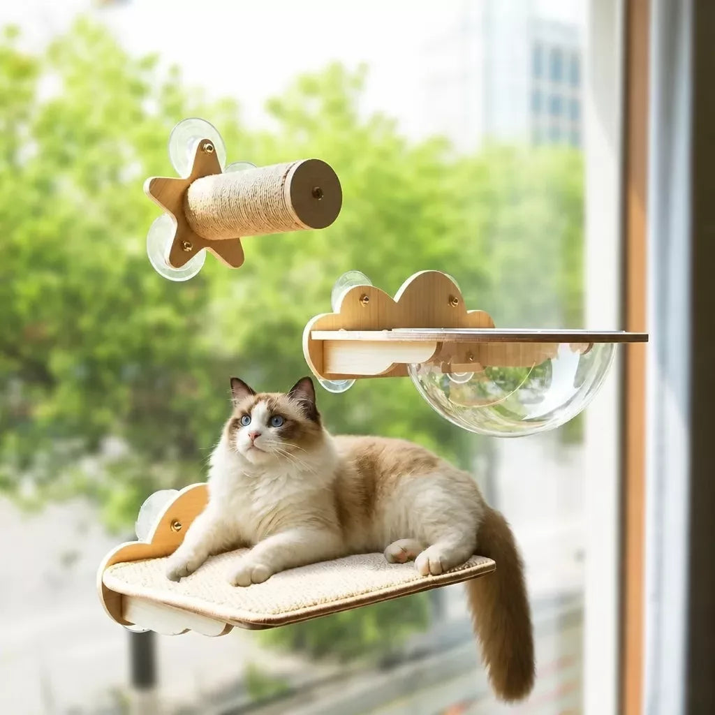 Window-Mounted Cat Tower with Hammock, Perch & Sisal Posts