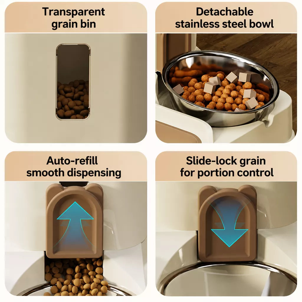 Automatic Pet Feeder with Dual Food and Water Bowls
