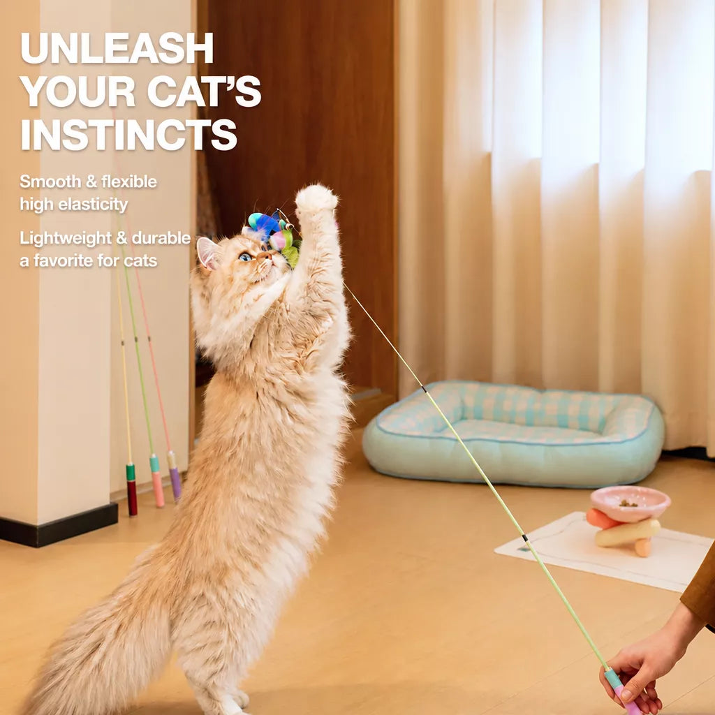 Retractable Cat Teaser Wand with Replaceable Attachments