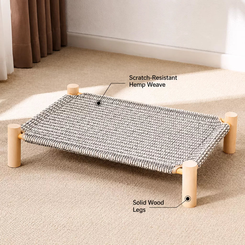 Cot-Style Pet Bed with Scratching Surface
