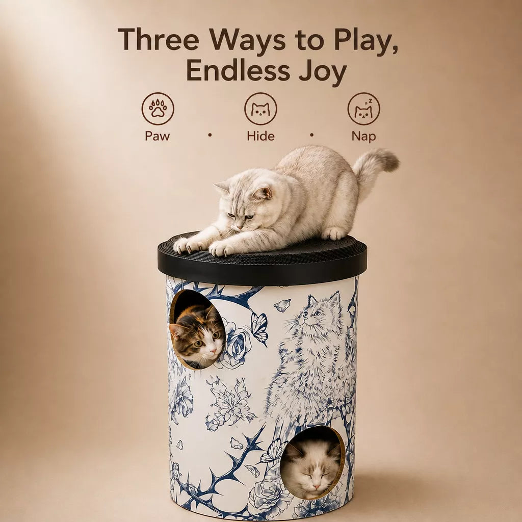 Three-Tier Corrugated Cardboard Cat Scratcher Hideaway