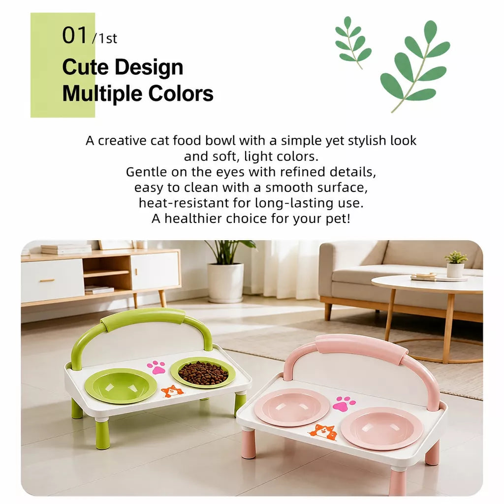 Elevated Ceramic Double Bowl Set for Cats & Dogs