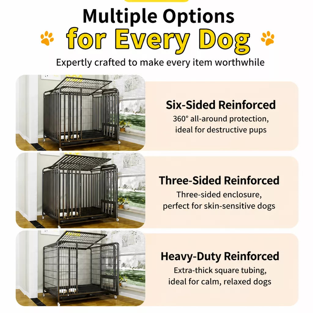 Reinforced Metal Dog Crate with Floor Tray for Medium to Large Dogs