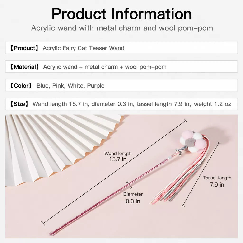 Fairy Cat Teaser Wand with Pom-Pom Toy