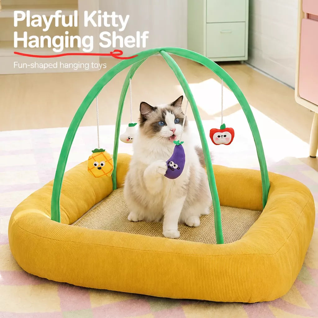Tent-Style Cat Bed with Floor Mat