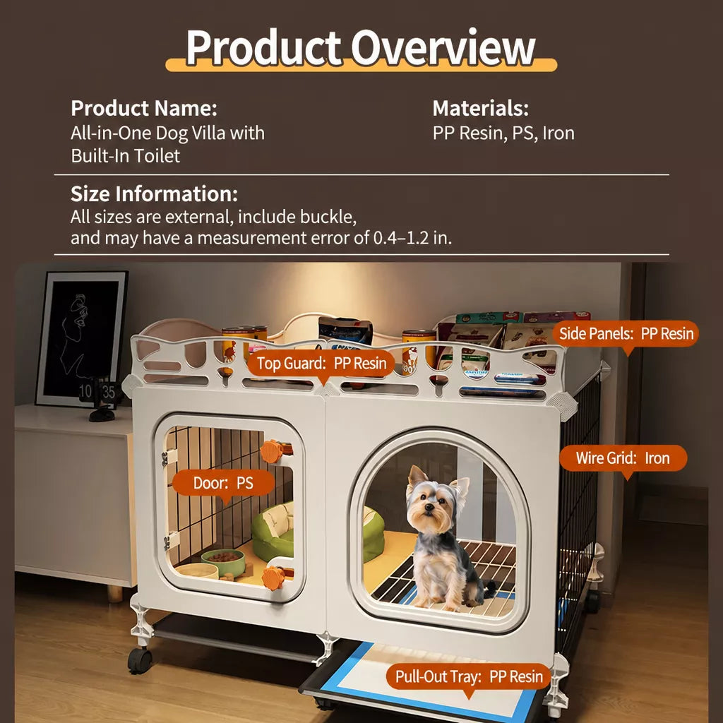 Indoor Dog Crate with Toilet Tray and Separate Living Area